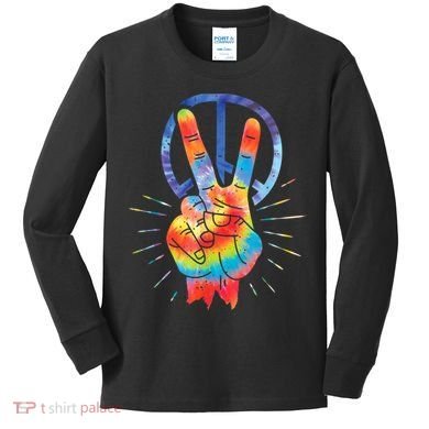 Peace Hand Peace Sign Tie Dye Kids Long Sleeve Shirt