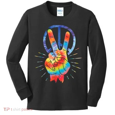 Peace Hand Peace Sign Tie Dye Kids Long Sleeve Shirt