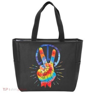 Peace Hand Peace Sign Tie Dye Tote Bag
