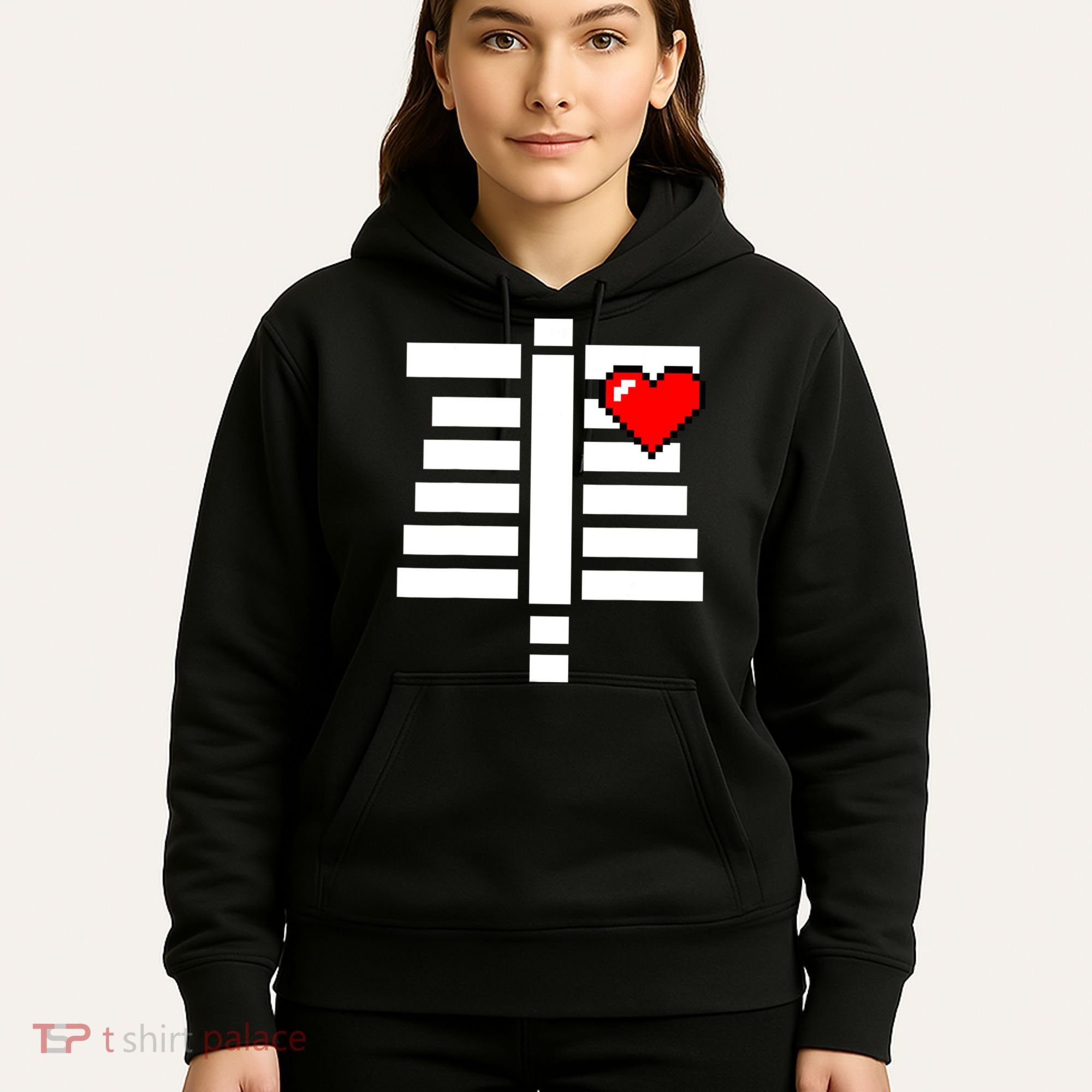 Pixelated Heart Pixel Skeleton Costume Halloween Gaming Hoodie