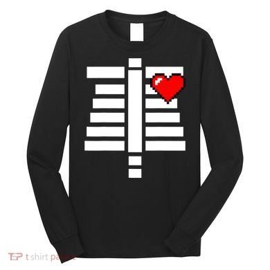Pixelated Heart Pixel Skeleton Costume Halloween Gaming Long Sleeve Shirt