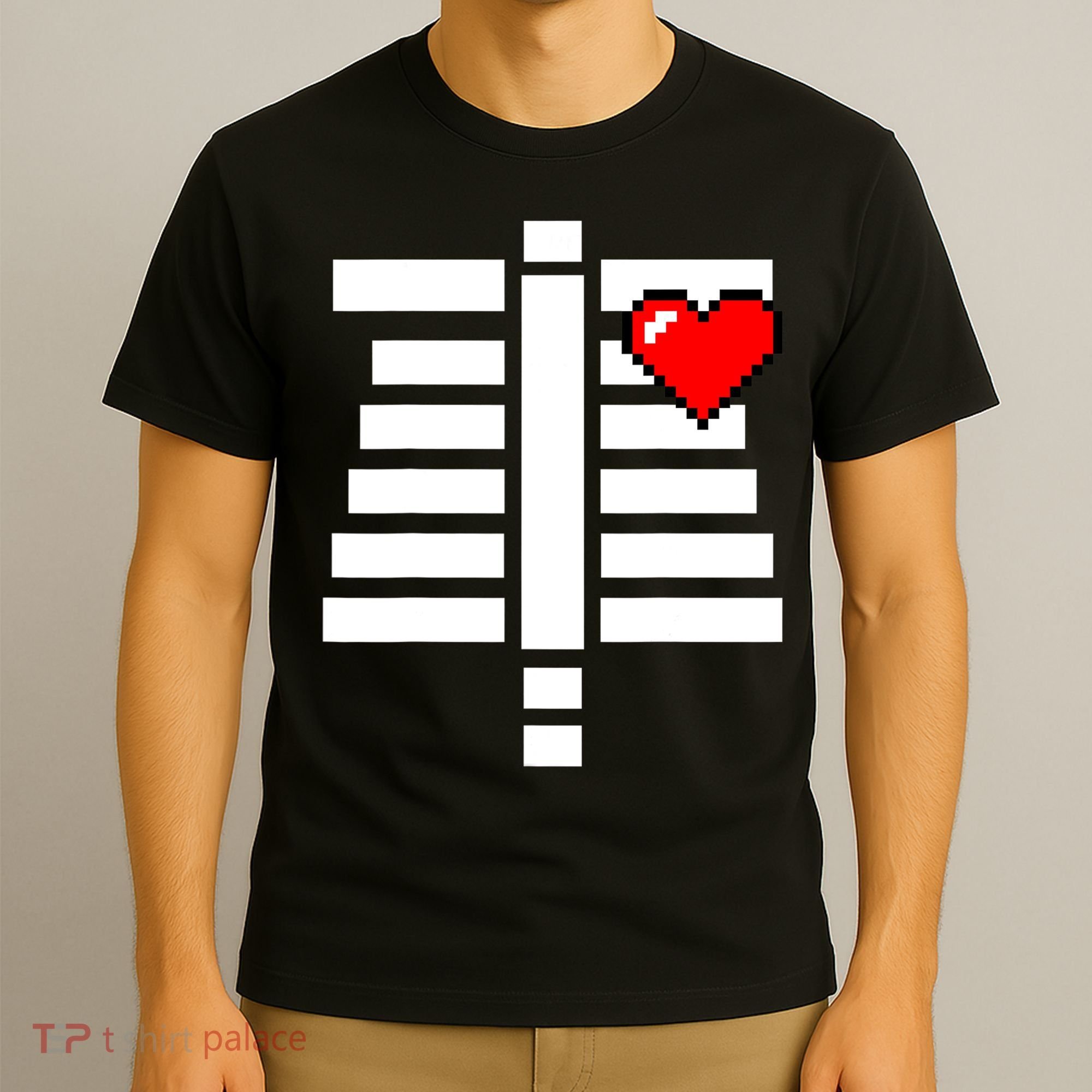 Pixelated Heart Pixel Skeleton Costume Halloween Gaming T-Shirt