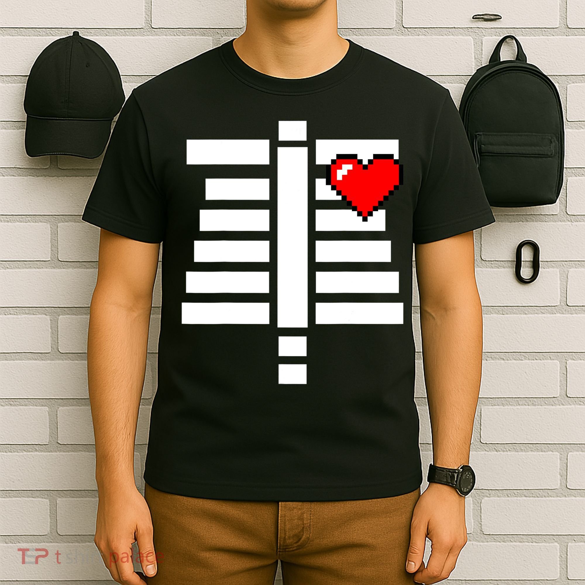 Pixelated Heart Pixel Skeleton Costume Halloween Gaming T-Shirt