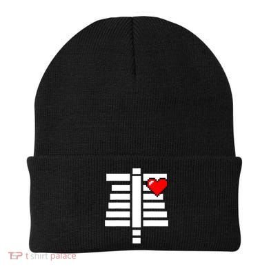 Pixelated Heart Pixel Skeleton Costume Halloween Gaming Beanie