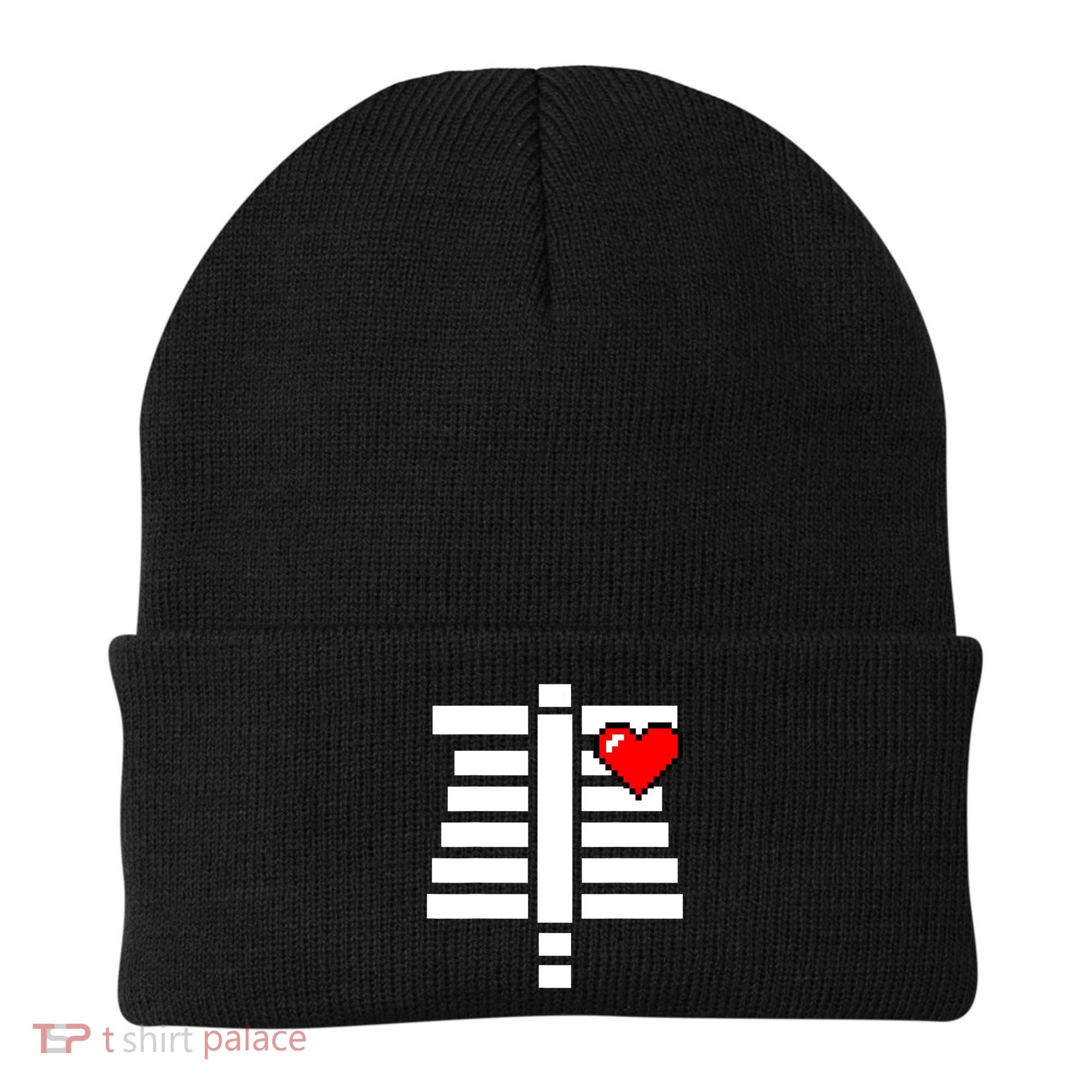 Pixelated Heart Pixel Skeleton Costume Halloween Gaming Beanie