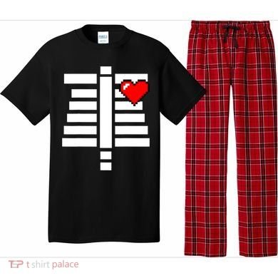 Pixelated Heart Pixel Skeleton Costume Halloween Gaming Pajama Set