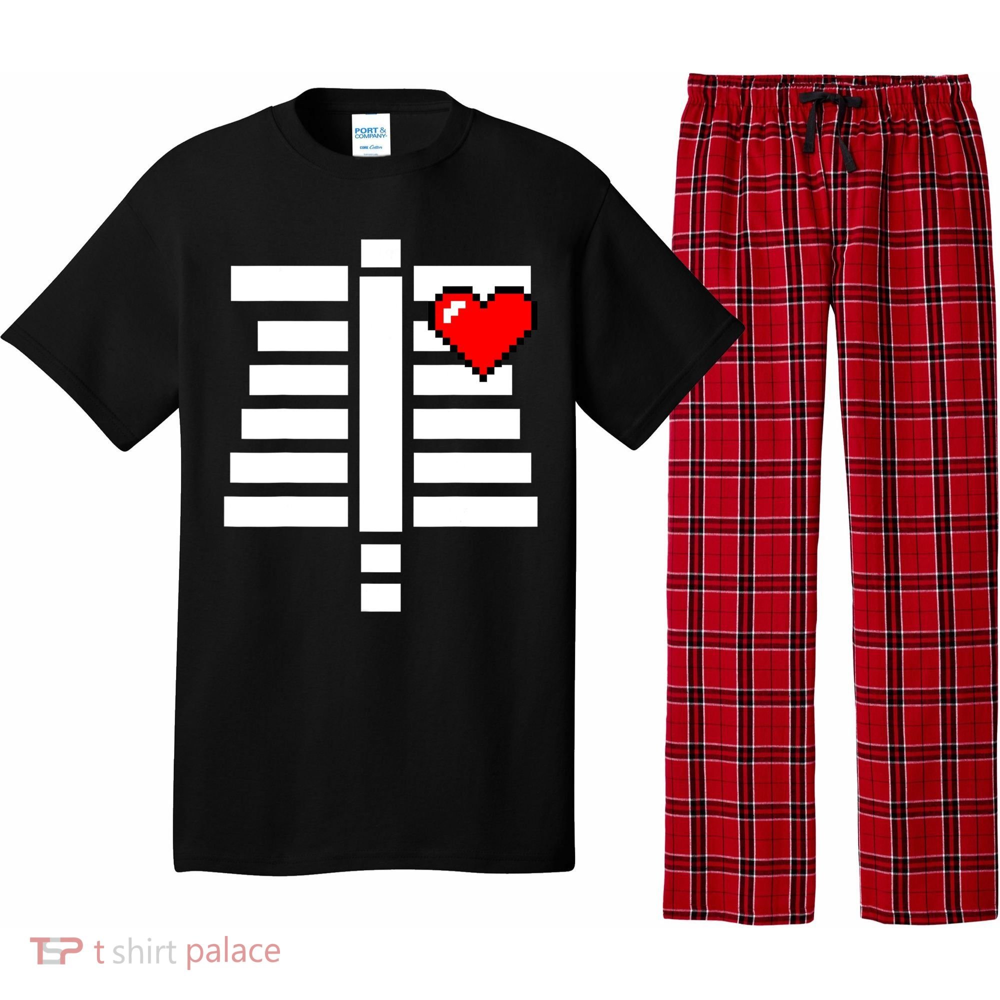 Pixelated Heart Pixel Skeleton Costume Halloween Gaming Pajama Set