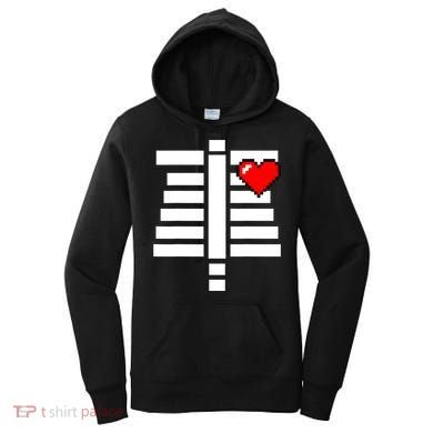 Pixelated Heart Pixel Skeleton Costume Halloween Gaming Women's Hoodie