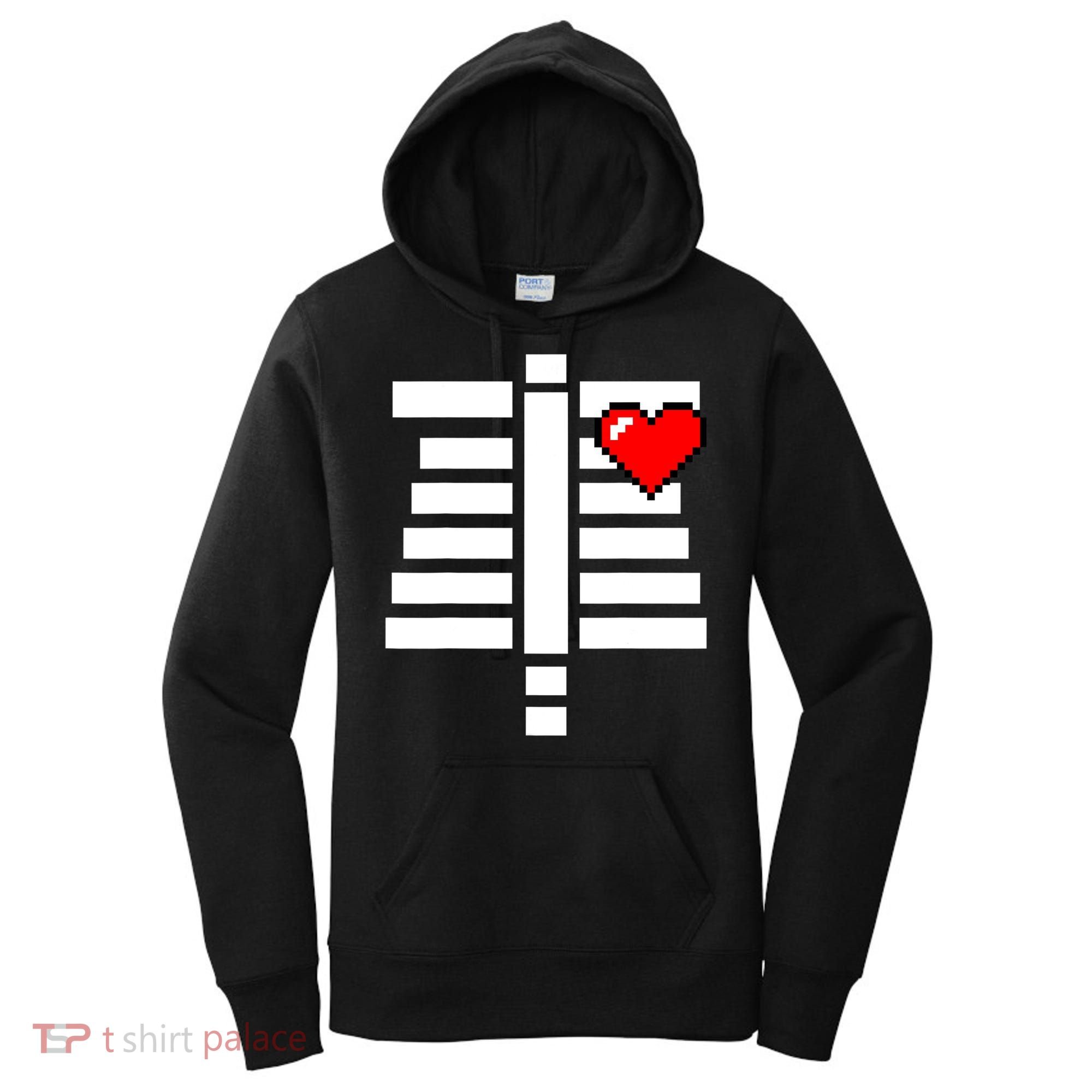 Pixelated Heart Pixel Skeleton Costume Halloween Gaming Women's Hoodie