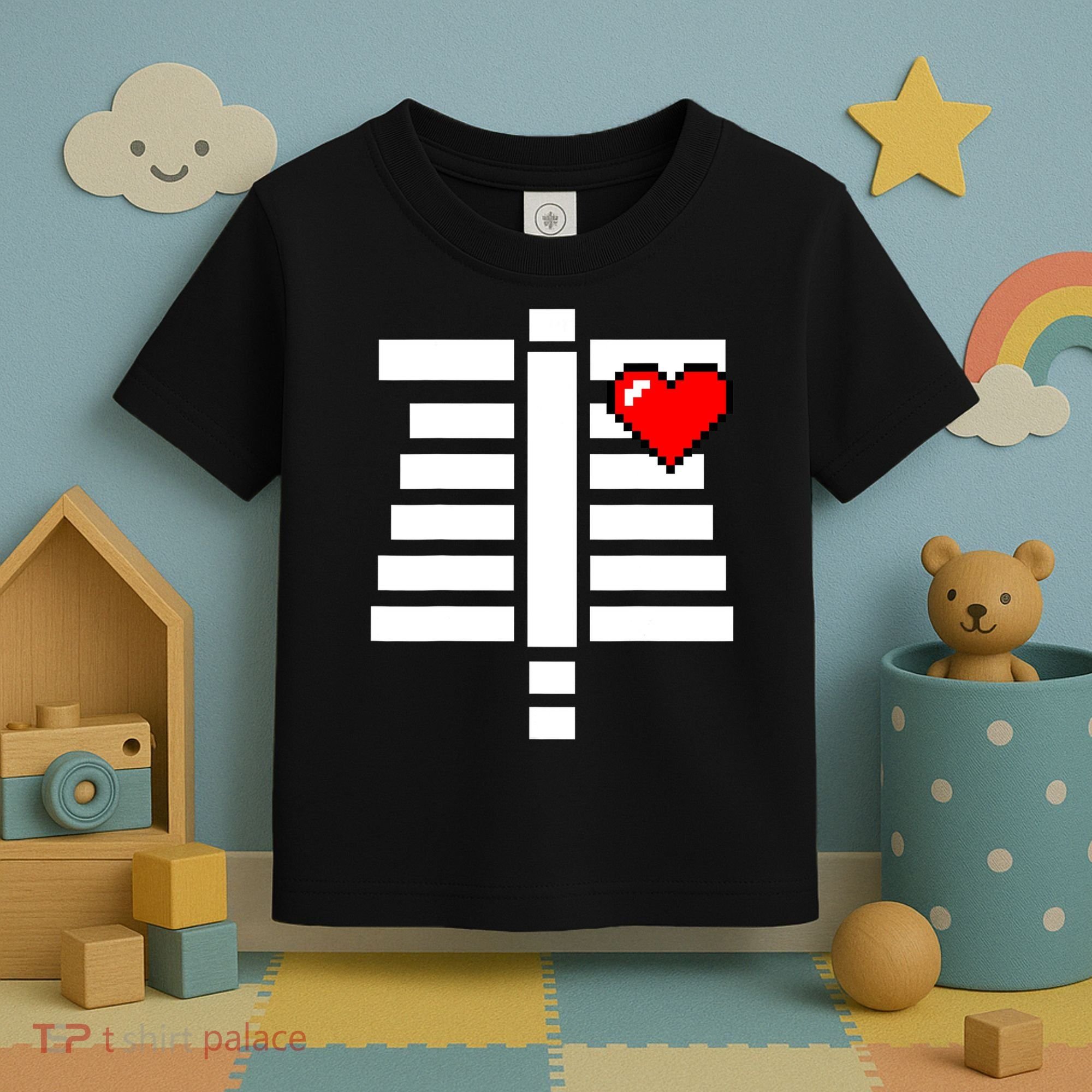 Pixelated Heart Pixel Skeleton Costume Halloween Gaming Toddler T-Shirt