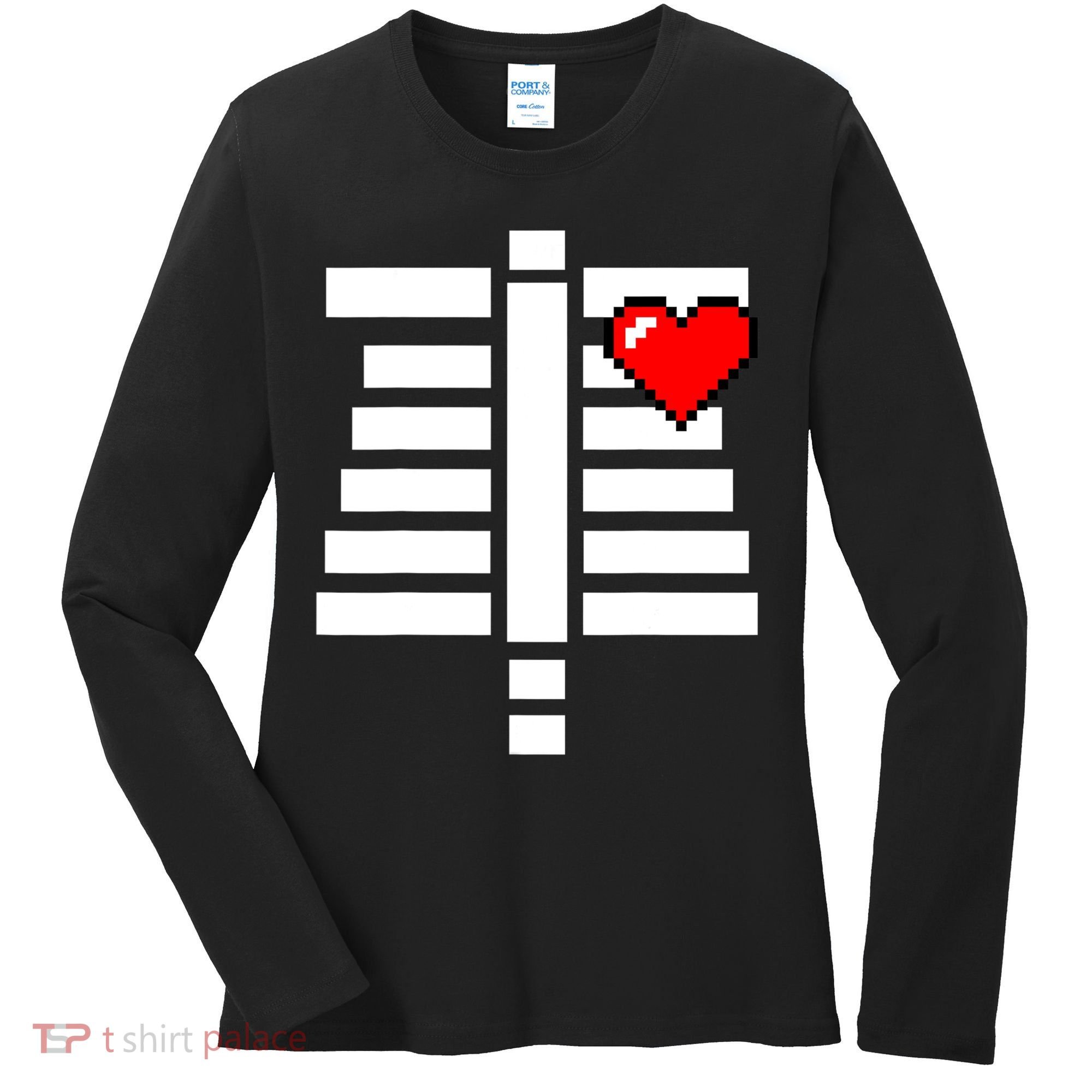 Pixelated Heart Pixel Skeleton Costume Halloween Gaming Women's Long Sleeve Shirt