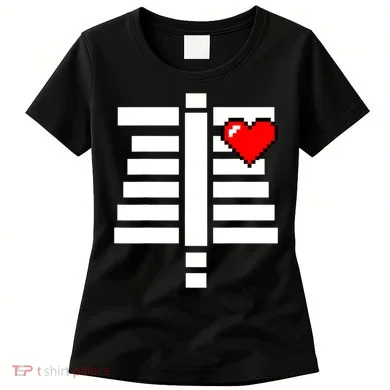 Pixelated Heart Pixel Skeleton Costume Halloween Gaming Women's T-Shirt