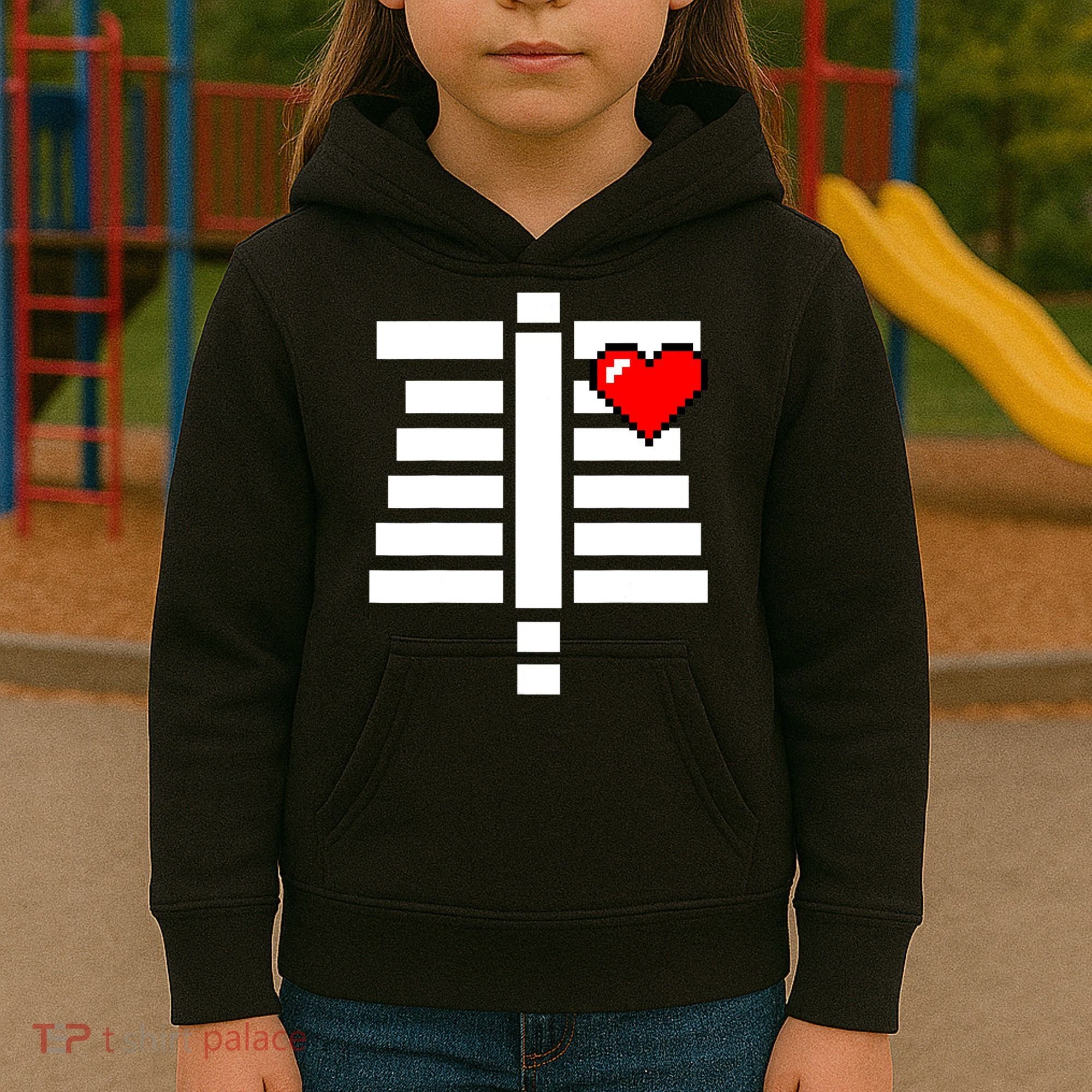 Pixelated Heart Pixel Skeleton Costume Halloween Gaming Kids Hoodie