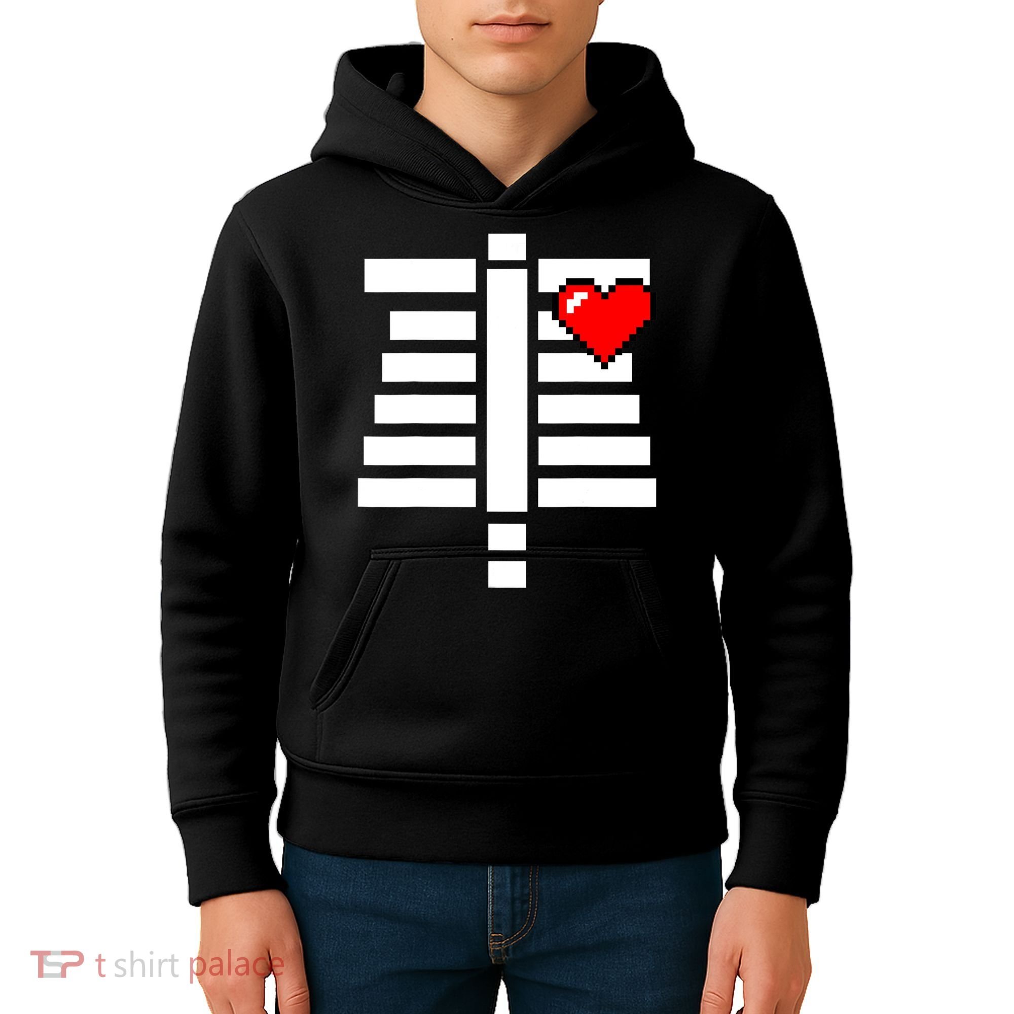 Pixelated Heart Pixel Skeleton Costume Halloween Gaming Kids Hoodie