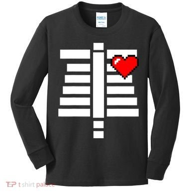 Pixelated Heart Pixel Skeleton Costume Halloween Gaming Kids Long Sleeve Shirt