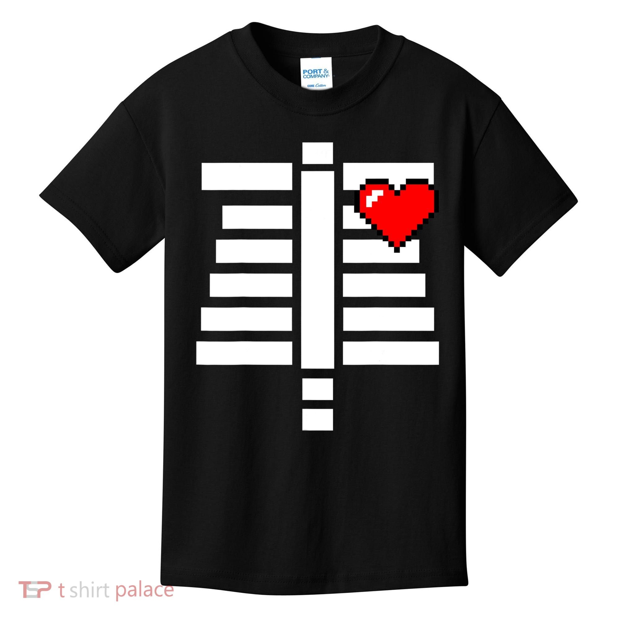 Pixelated Heart Pixel Skeleton Costume Halloween Gaming Kids T-Shirt