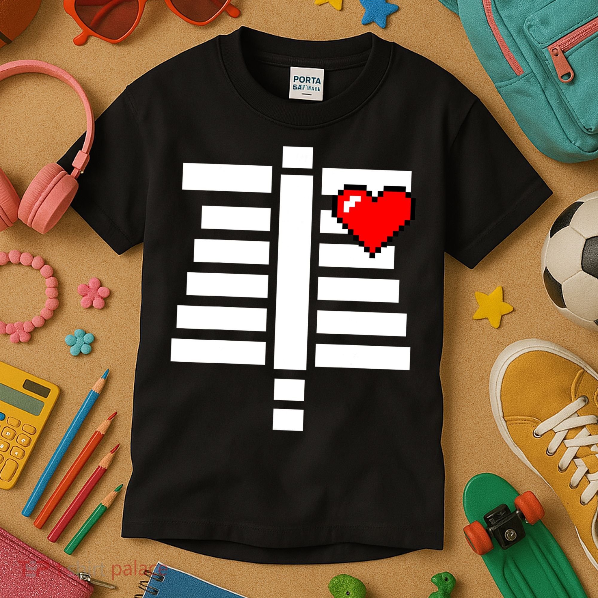 Pixelated Heart Pixel Skeleton Costume Halloween Gaming Kids T-Shirt