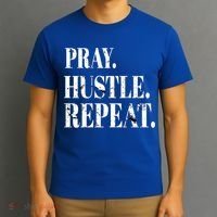 Pray Hustle Repeat Vintage Retro Distress Faith Gift T-Shirt thumb 3