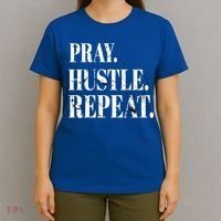 Pray Hustle Repeat Vintage Retro Distress Faith Gift T-Shirt thumb 4