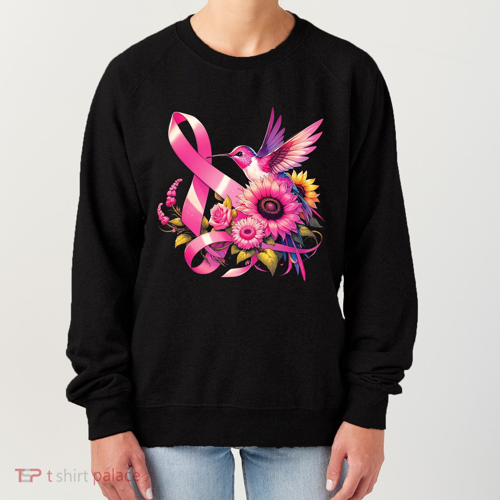 Pink_ Hummingbird Sunflower Breast Cancer Awareness Support Women's Sweatshirt