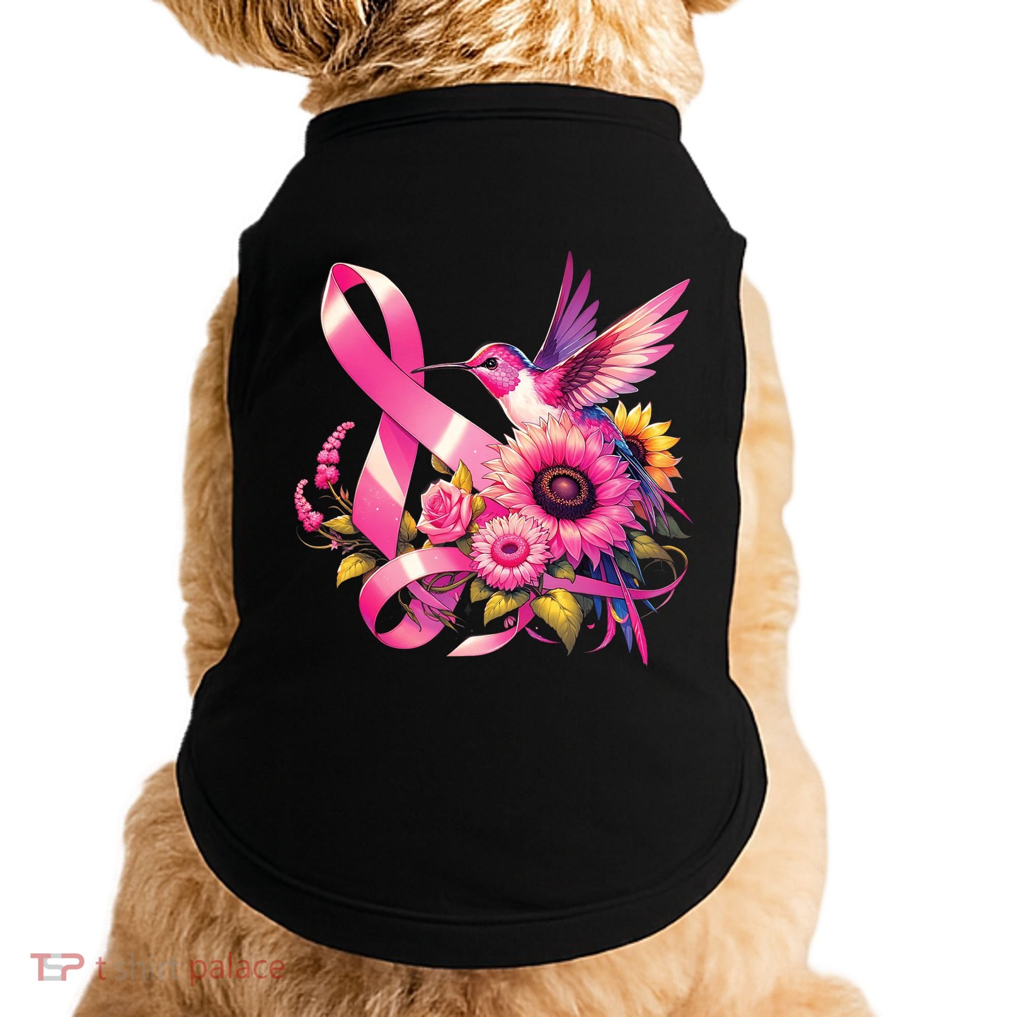 Pink_ Hummingbird Sunflower Breast Cancer Awareness Support Doggie Tank