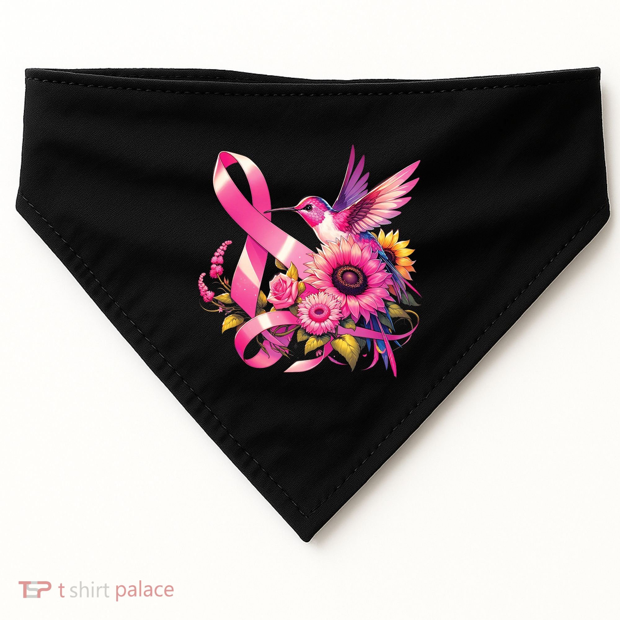 Pink_ Hummingbird Sunflower Breast Cancer Awareness Support USA-Made Doggie Bandana