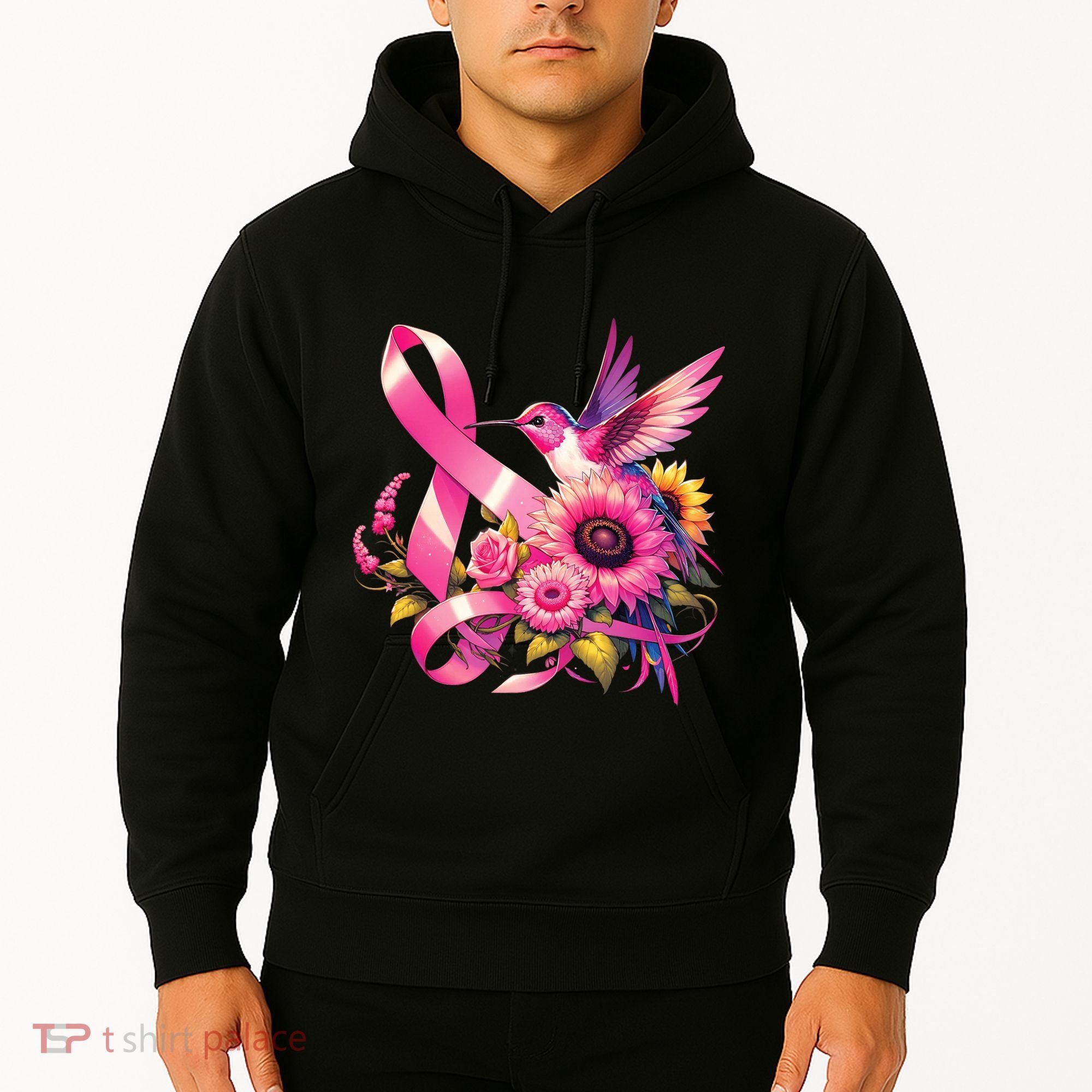 Pink_ Hummingbird Sunflower Breast Cancer Awareness Support Hoodie
