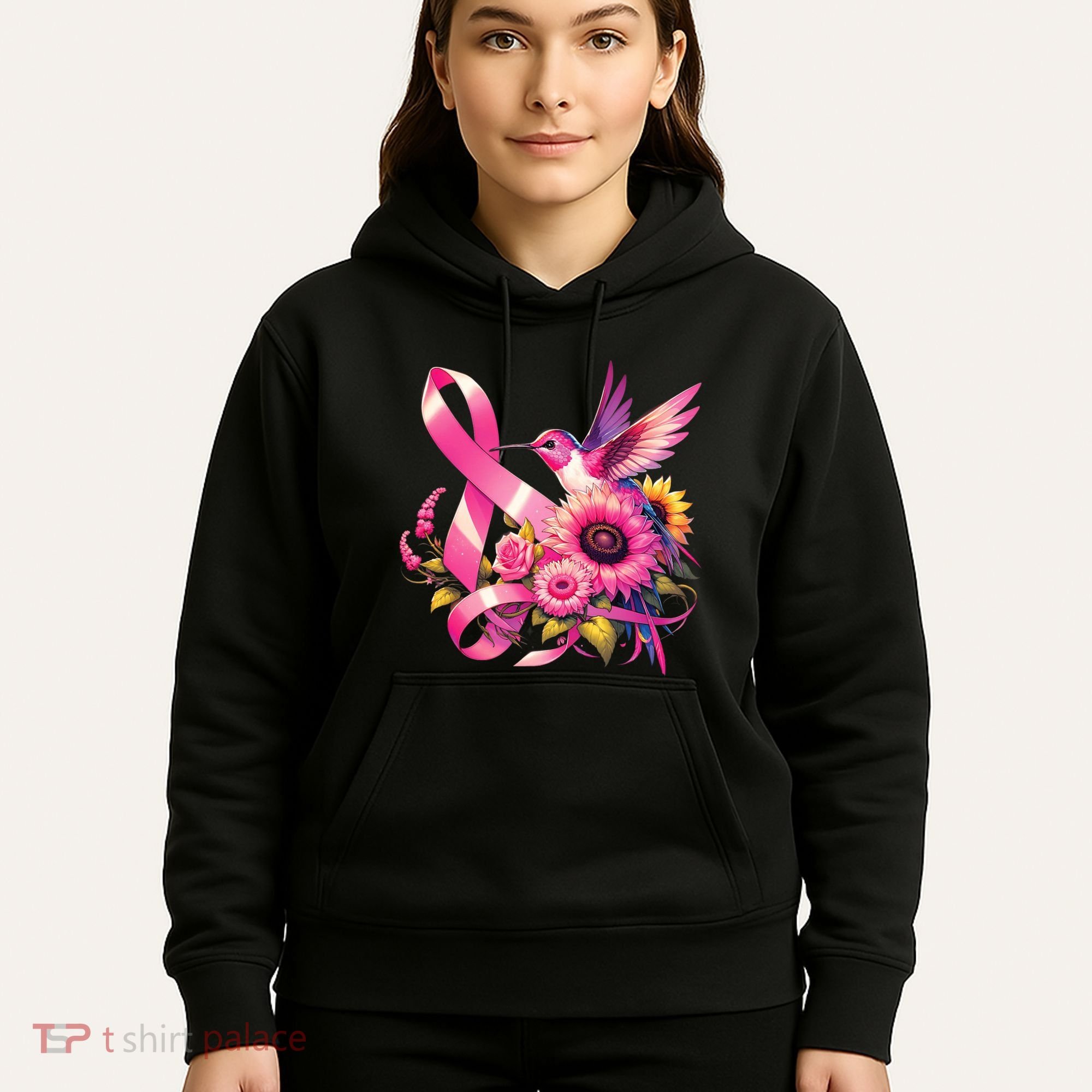 Pink_ Hummingbird Sunflower Breast Cancer Awareness Support Hoodie