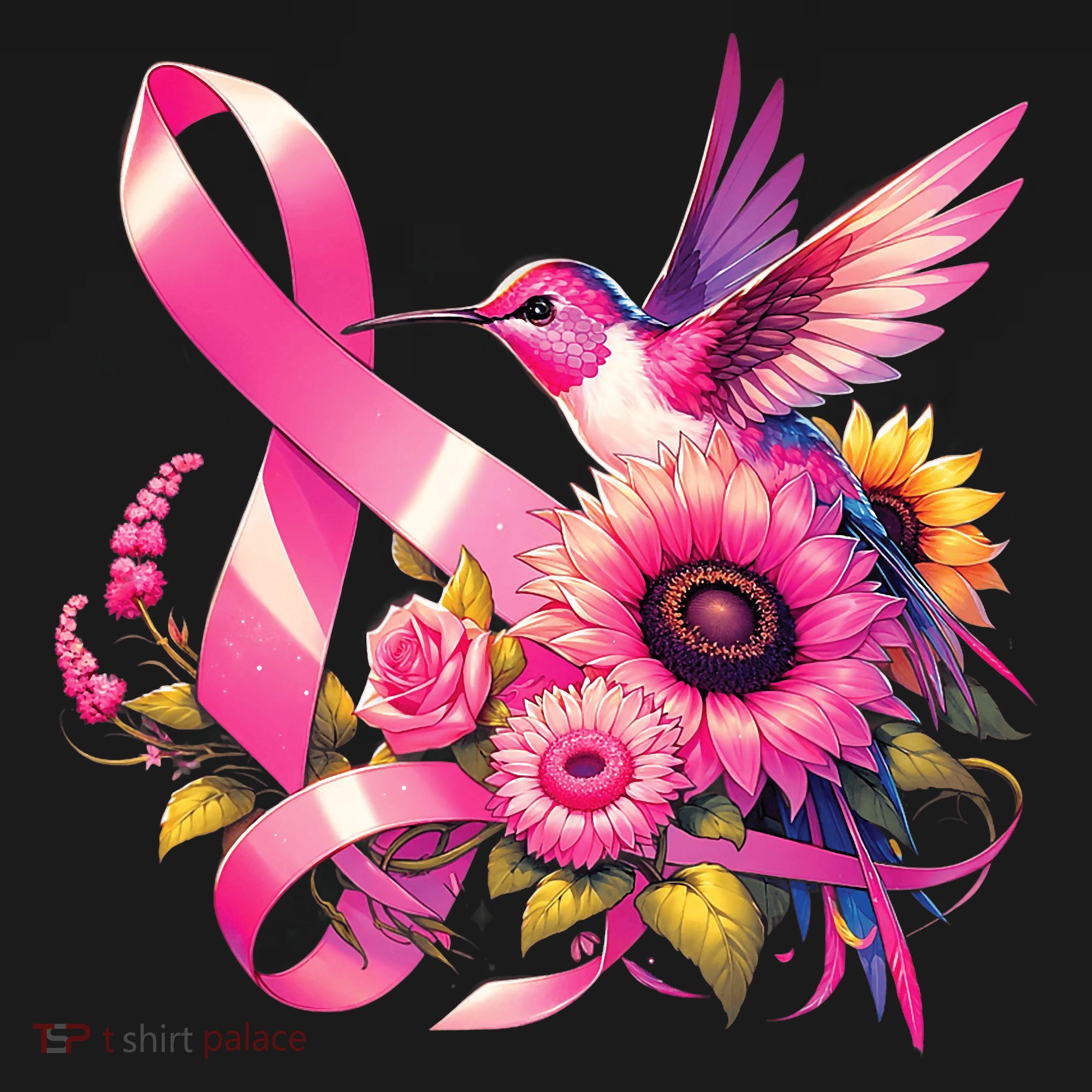 Pink_ Hummingbird Sunflower Breast Cancer Awareness Support Hoodie