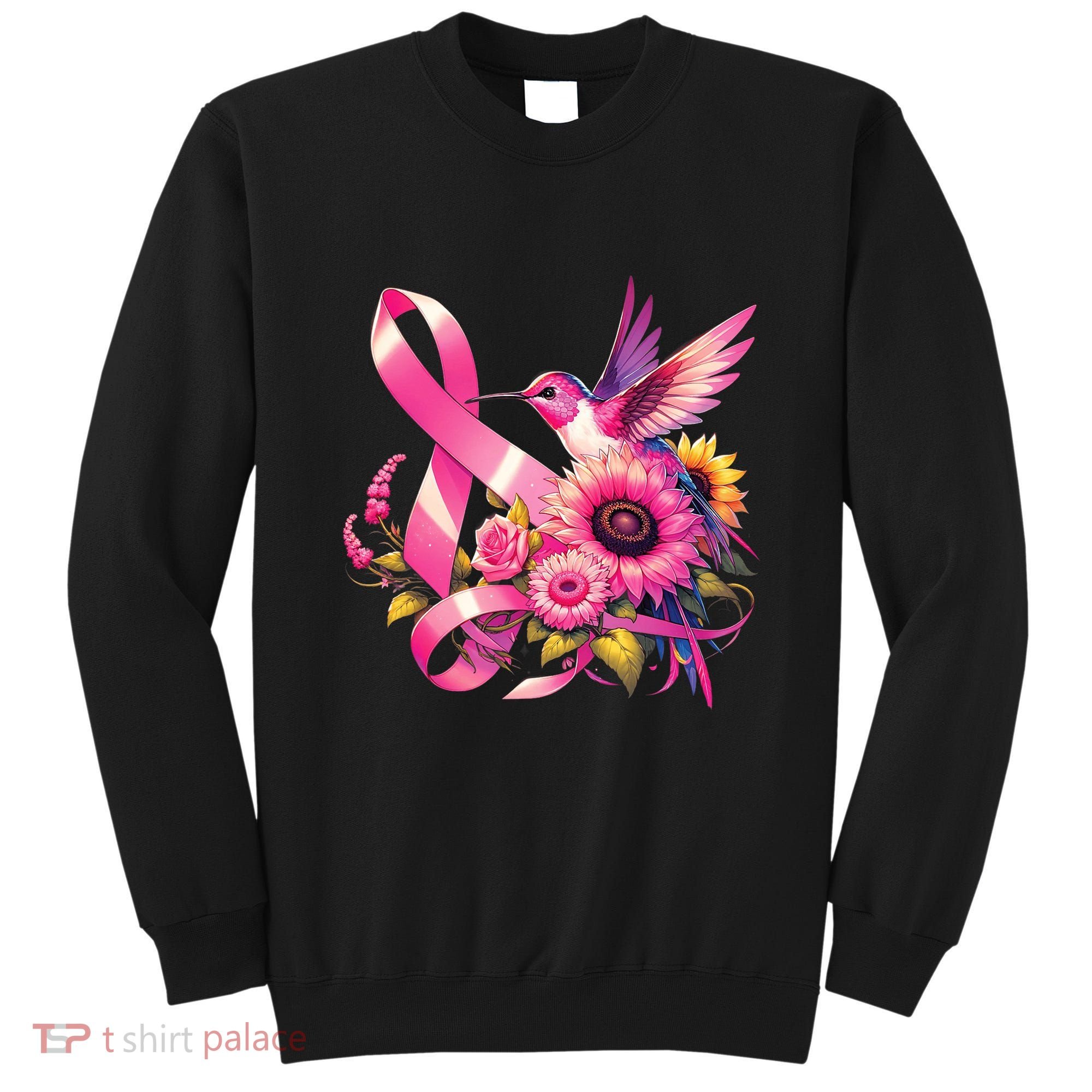 Pink_ Hummingbird Sunflower Breast Cancer Awareness Support Sweatshirt