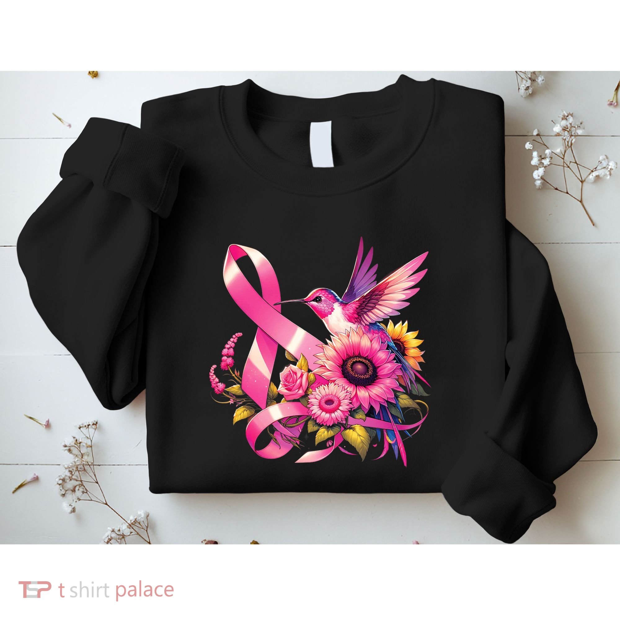 Pink_ Hummingbird Sunflower Breast Cancer Awareness Support Sweatshirt