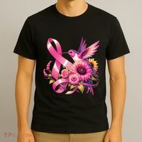 Pink_ Hummingbird Sunflower Breast Cancer Awareness Support T-Shirt thumb 3