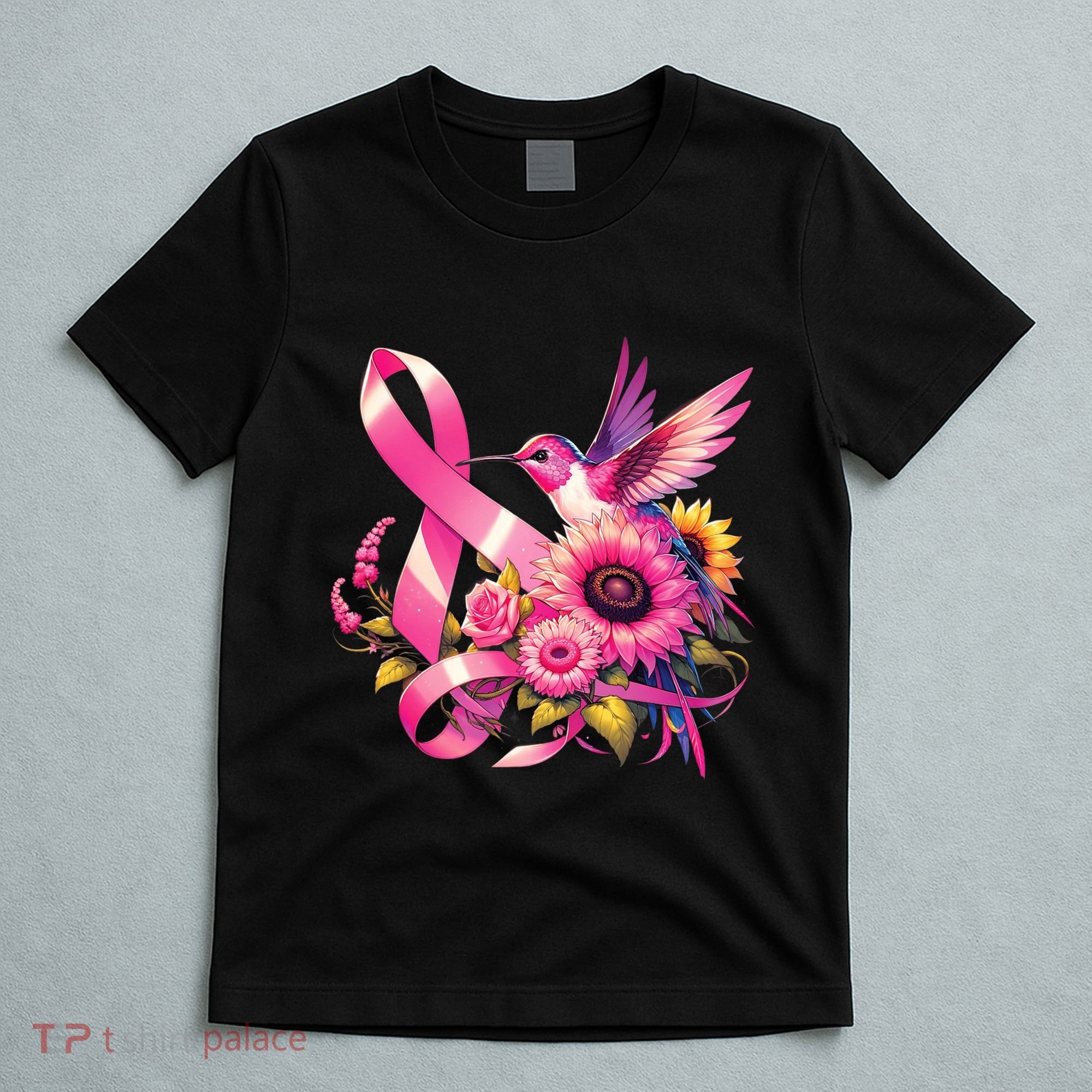 Pink_ Hummingbird Sunflower Breast Cancer Awareness Support T-Shirt