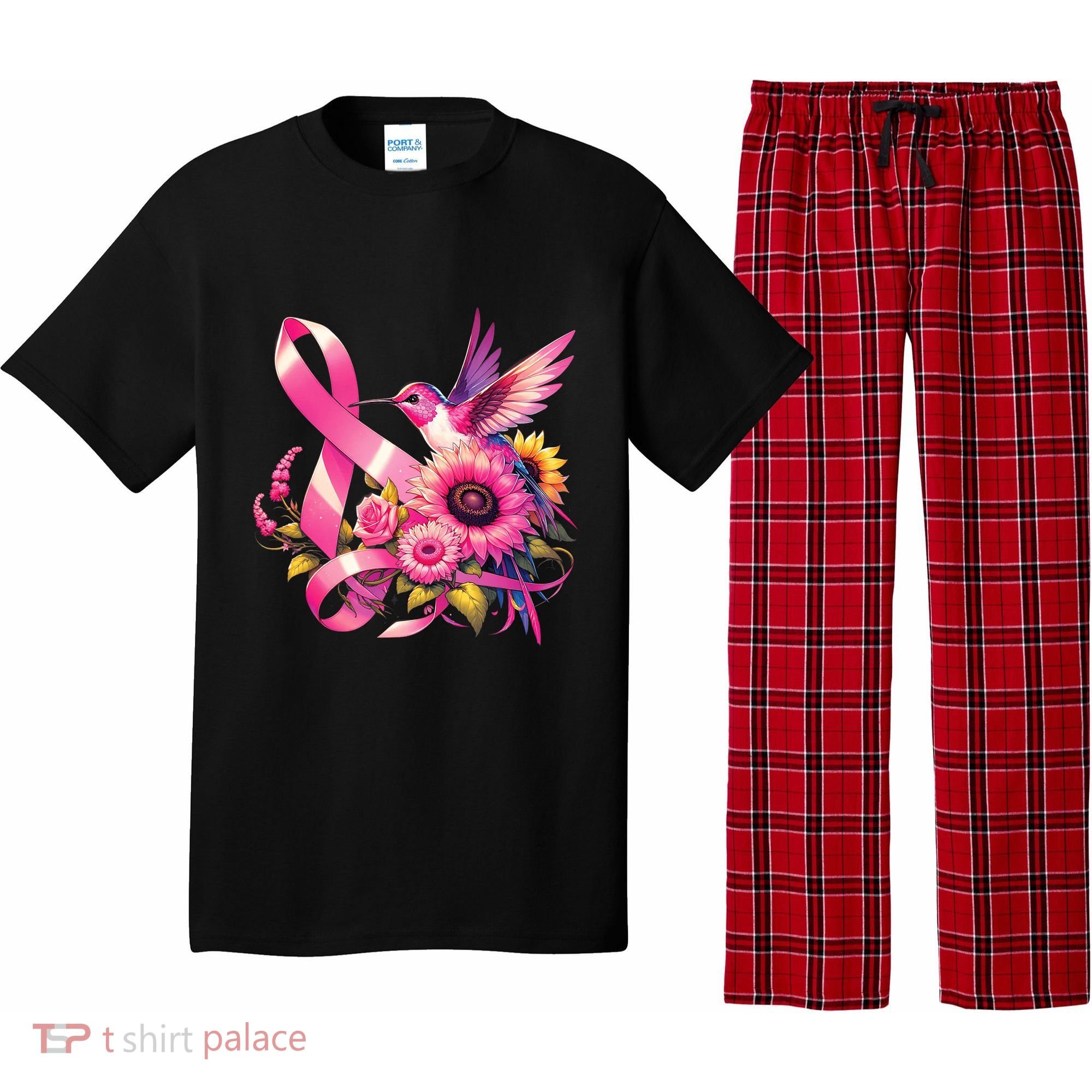 Pink_ Hummingbird Sunflower Breast Cancer Awareness Support Pajama Set