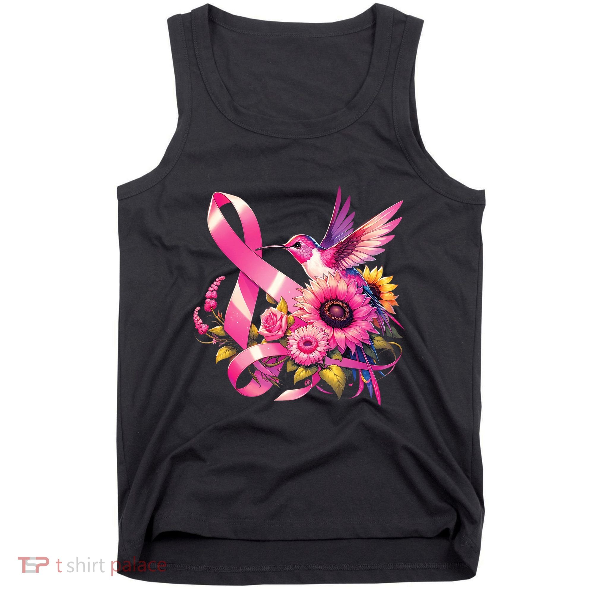 Pink_ Hummingbird Sunflower Breast Cancer Awareness Support Tank Top