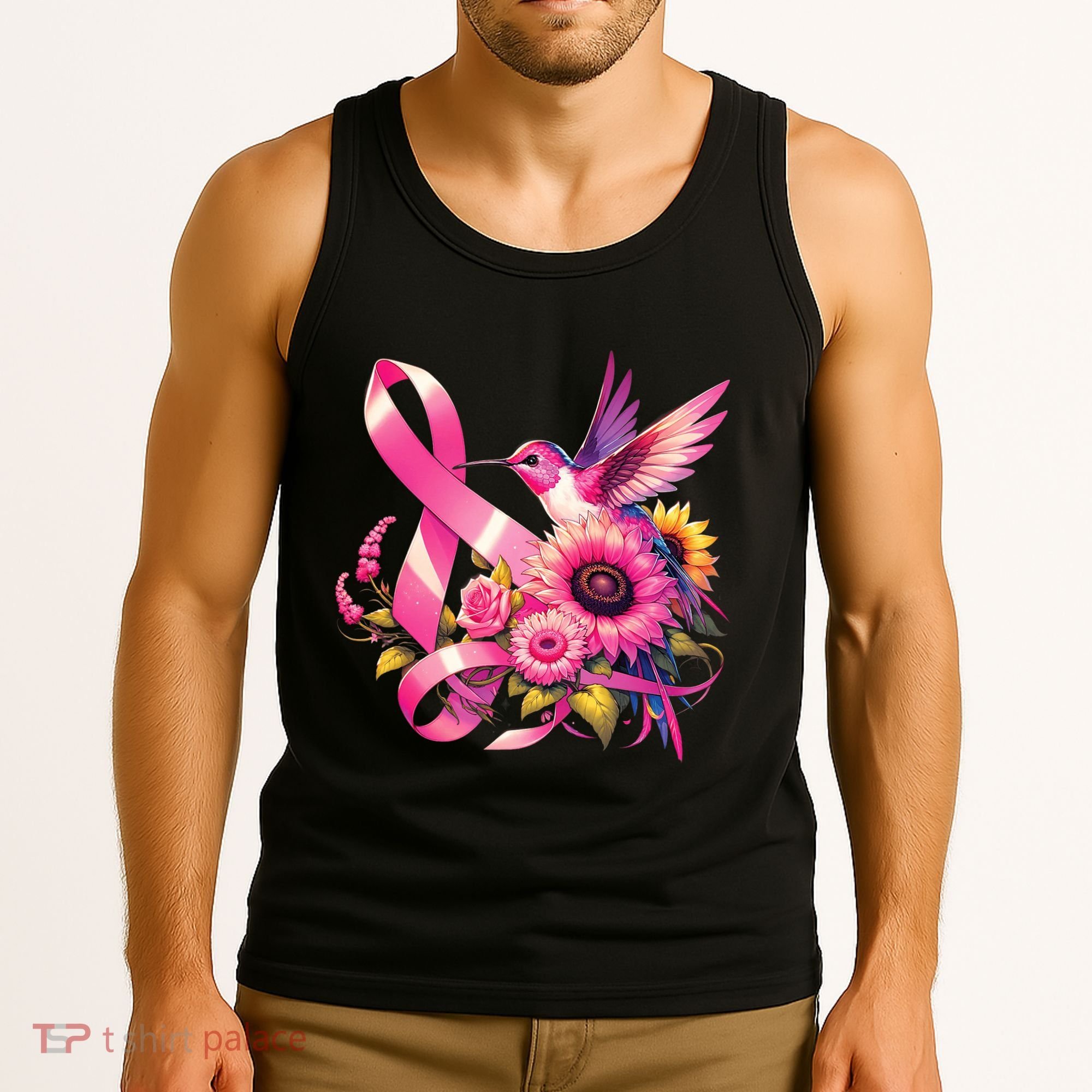 Pink_ Hummingbird Sunflower Breast Cancer Awareness Support Tank Top