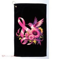 Pink_ Hummingbird Sunflower Breast Cancer Awareness Support Golf Towel thumb 0