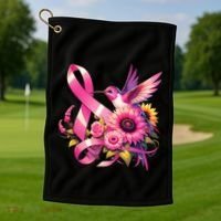 Pink_ Hummingbird Sunflower Breast Cancer Awareness Support Golf Towel thumb 1