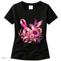 Pink_ Hummingbird Sunflower Breast Cancer Awareness Support Women's T-Shirt thumb 0