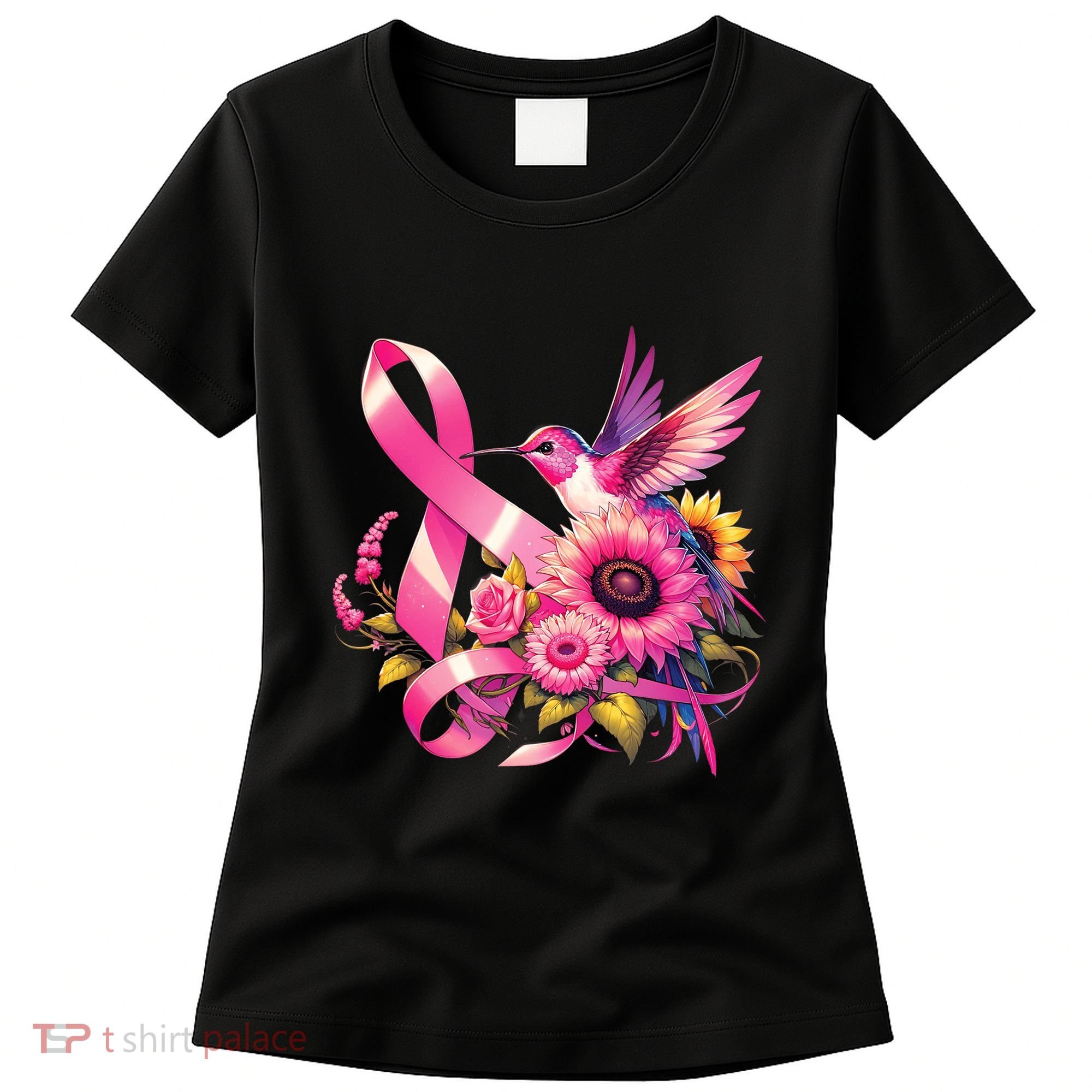 Pink_ Hummingbird Sunflower Breast Cancer Awareness Support Women's T-Shirt