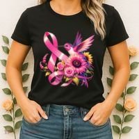 Pink_ Hummingbird Sunflower Breast Cancer Awareness Support Women's T-Shirt thumb 2