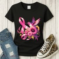 Pink_ Hummingbird Sunflower Breast Cancer Awareness Support Women's T-Shirt thumb 3