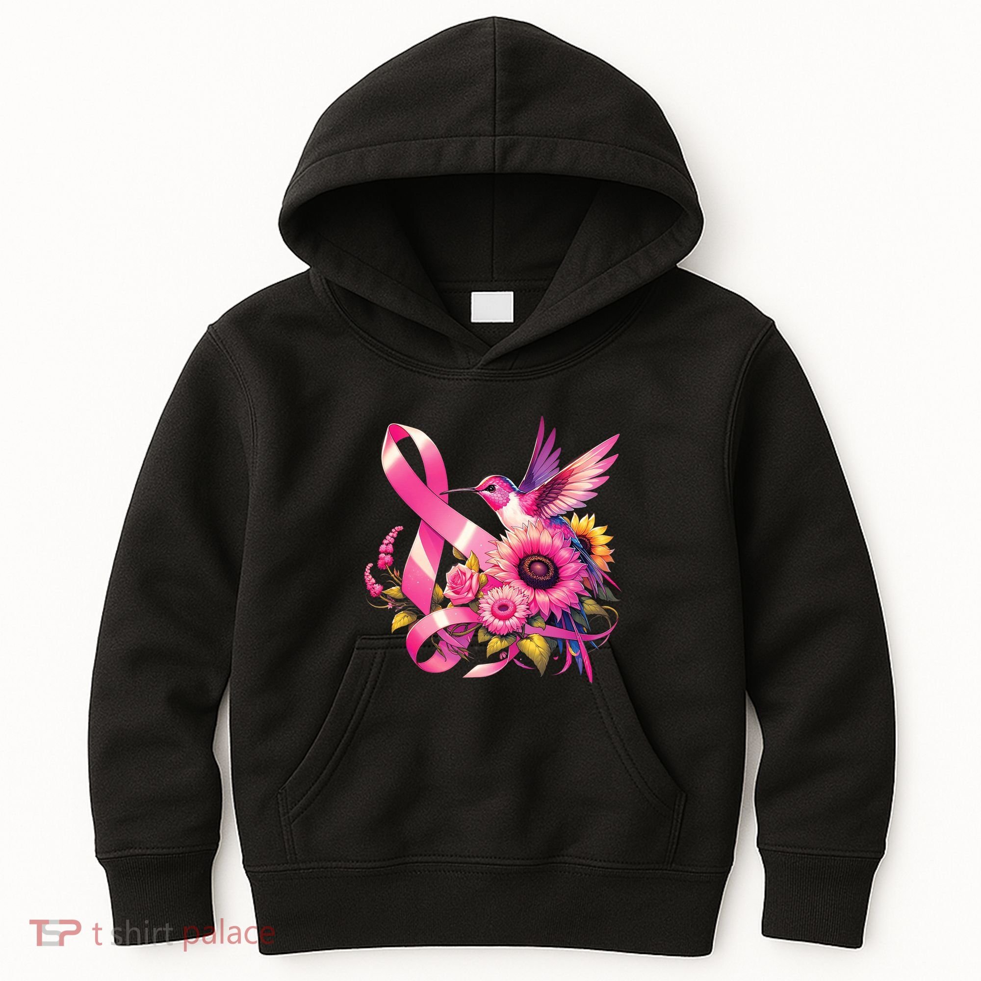 Pink_ Hummingbird Sunflower Breast Cancer Awareness Support Kids Hoodie