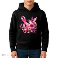 Pink_ Hummingbird Sunflower Breast Cancer Awareness Support Kids Hoodie thumb 4