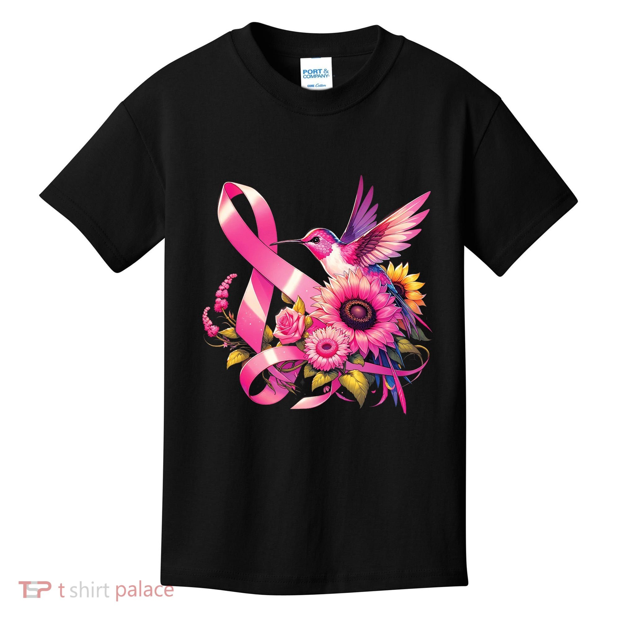 Pink_ Hummingbird Sunflower Breast Cancer Awareness Support Kids T-Shirt