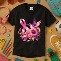 Pink_ Hummingbird Sunflower Breast Cancer Awareness Support Kids T-Shirt thumb 3