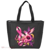 Pink_ Hummingbird Sunflower Breast Cancer Awareness Support Tote Bag thumb 0