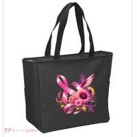 Pink_ Hummingbird Sunflower Breast Cancer Awareness Support Tote Bag thumb 2