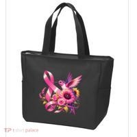 Pink_ Hummingbird Sunflower Breast Cancer Awareness Support Tote Bag thumb 3