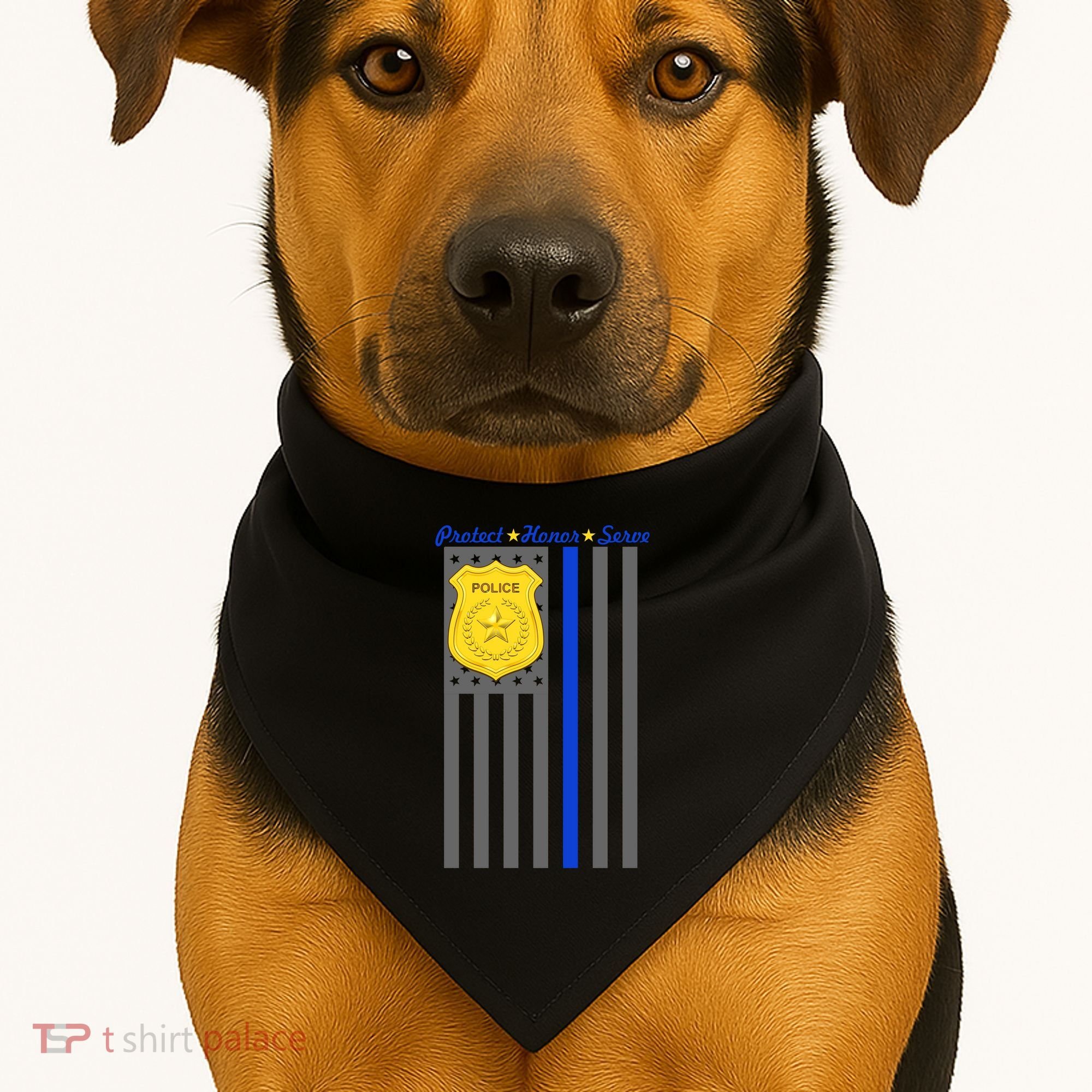 Protect Honor Serve Blue Striped Police Flag USA-Made Doggie Bandana